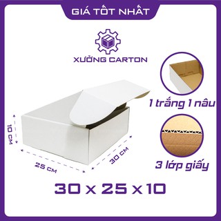 30x25x10 - 25 hộp carton giấy nắp gài hông trắng đóng hàng