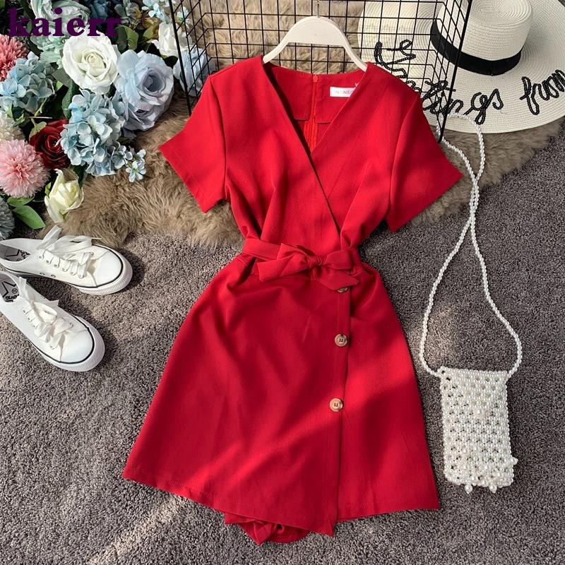 Jumpsuit Tay Ngắn Cổ Chữ V Thiết Kế Ôm Sát Tôn Dáng Thời Trang Đi Biển