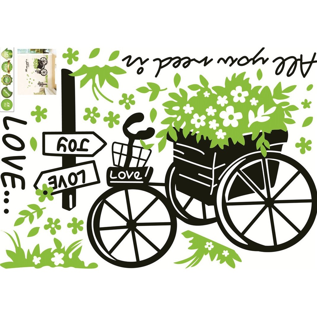 Decal dán tường Xe đạp xanh - DH005 - PVC vinyl