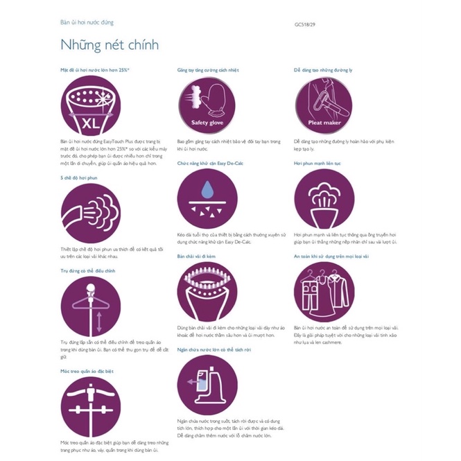 Bàn ủi hơi nước đứng Philips GC518 /29 - Hàng chính hãng - Bảo hành 24 tháng