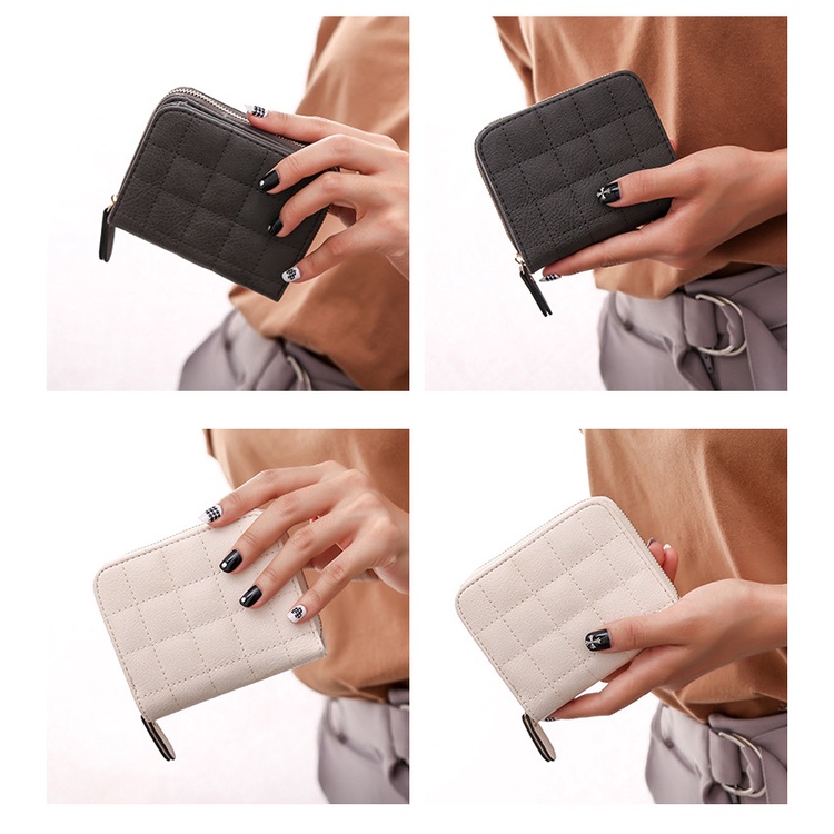 Ví Ngắn Đa Năng Thiết Kế 3 Ngăn Phong Cách Retro Cho Nữ