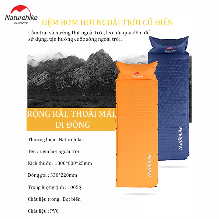 Đệm nệm ngủ trưa văn phòng NatureHike cao cấp chính hãng đệm nệm hơi ô tô du lịch, phượt, cắm trại gấp gọn, tiện dụng