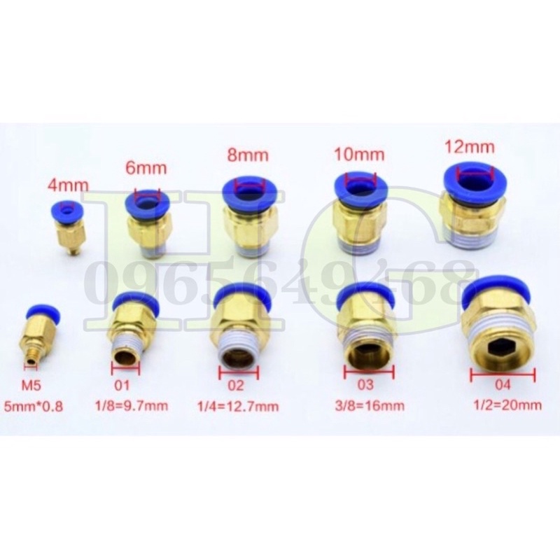 ĐẦU NỐI PC THẲNG REN NGOÀI KHÍ NÉN, PHUN SƯƠNG ĐỦ CỠ LOẠI SỊN