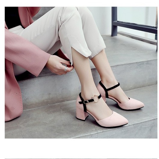 Giày cao gót nữ 5 phân mũi nhọn đế vuông bền đẹp HEAKOS