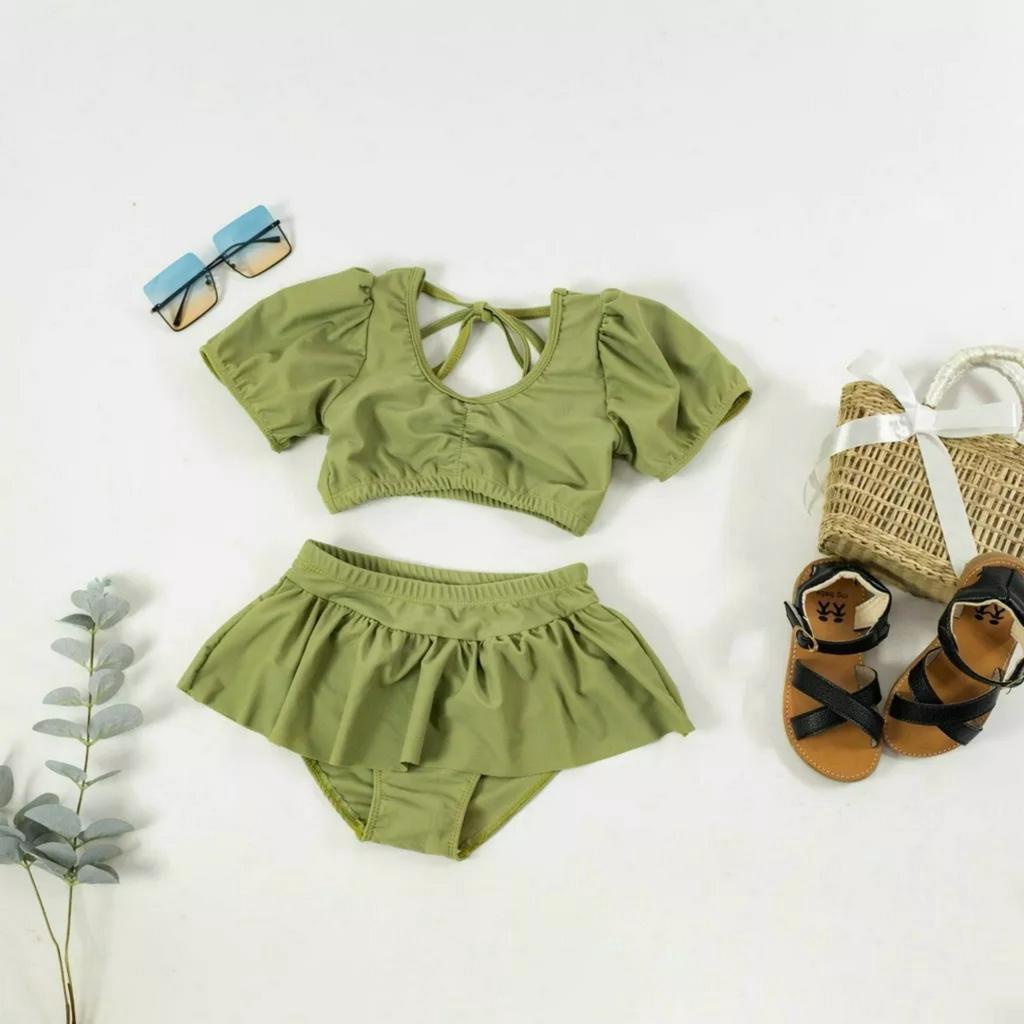 Đồ bơi cho bé gái - Bikini 2 mảnh tay bồng cho bé gái B003