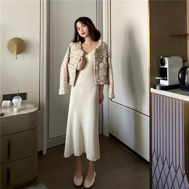 Váy len tăm dáng dài 2 dây basic