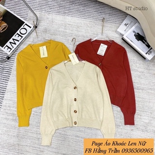 Áo khoác cardigan cổ tim dáng lửng chất mịn nút to.