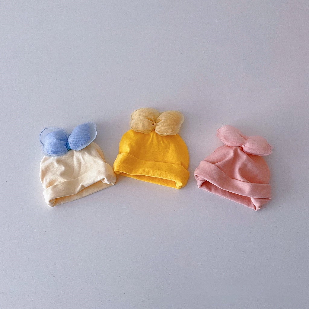 Mũ Cotton Phối Ren Đính Nơ 3D Dễ Thương Dành Cho Trẻ Nhỏ 0-1 Tuổi