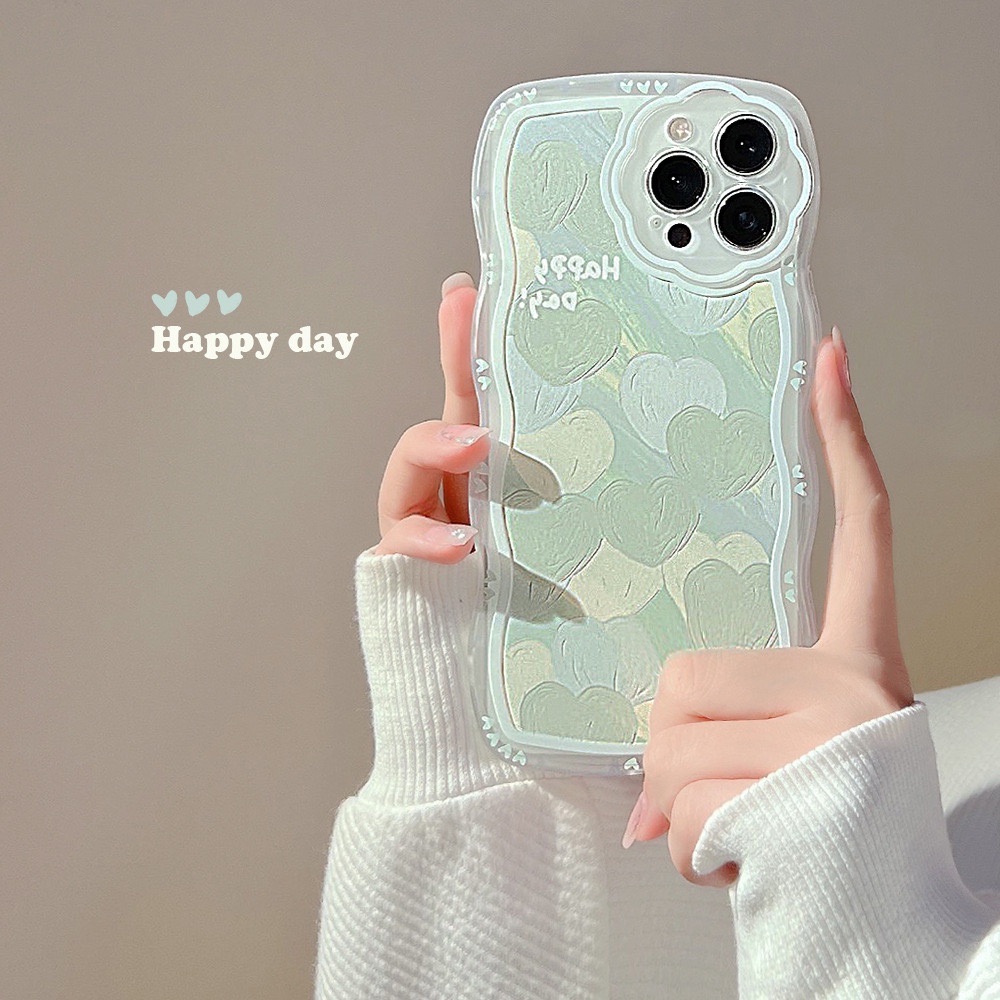 Ốp lưng cho iphone - Ốp tim xanh in dập nổi, viền sóng trend, bảo vệ camera