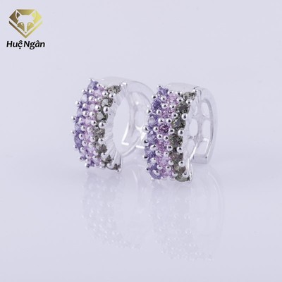 Bông tai bạc Ý 925 Huệ Ngân - Bông vòng đính đá màu SE136