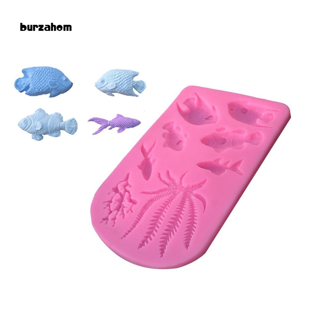 Khuôn làm bánh silicone kiểu dáng chú cá cùng sinh vật biển độc đáo 14.2cm x 9.5cm x 0.8cm