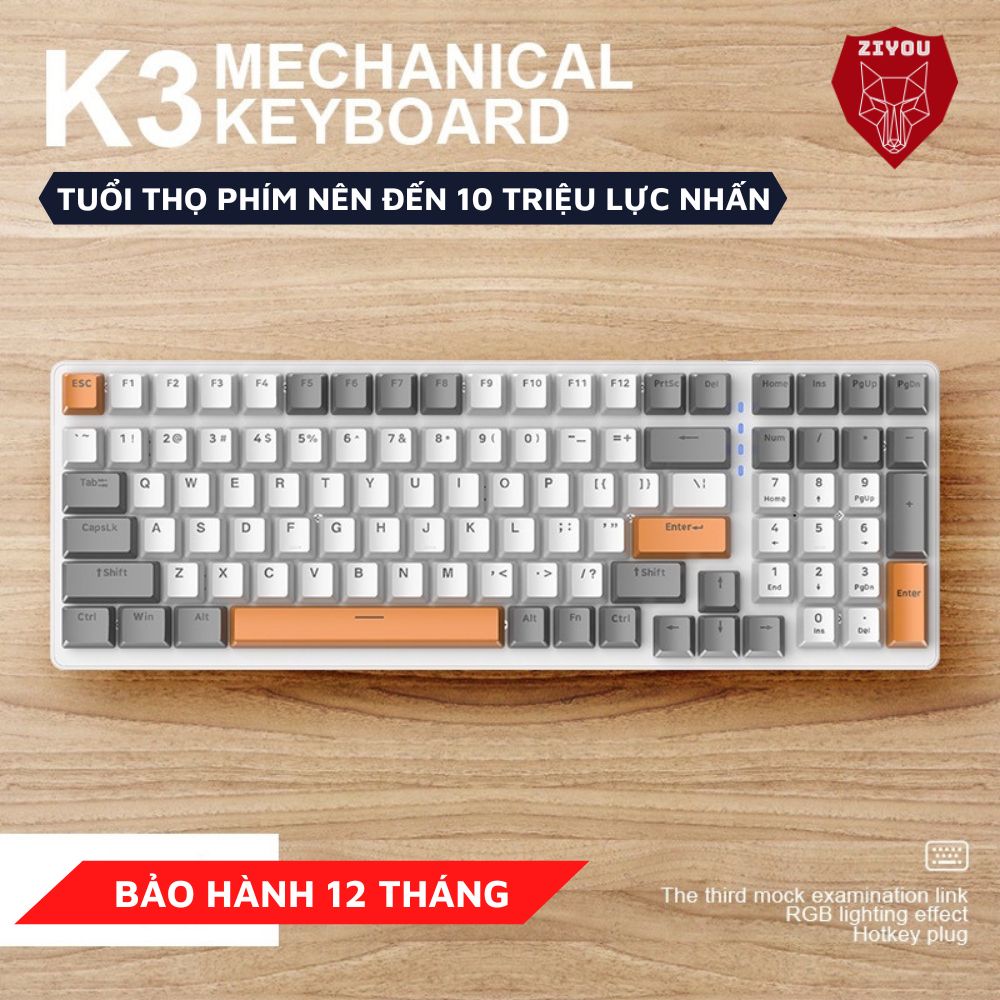 Bàn Phím Cơ Gaming Red Switch Ziyou K3 MAX Led Đổi Màu Nhiều Chế Độ, Dành Cho Máy Tính Laptop PC