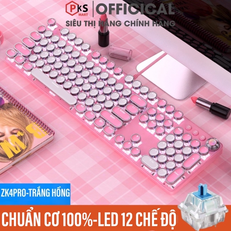 Bàn Phím Cơ Máy Tính Laptop YINOIAO ZK4PRO LED RGB 22 Chế Độ Nhiều Màu Hồng Xanh Trắng