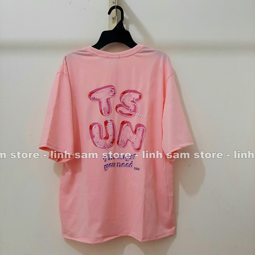 Áo phông tay lỡ freesize nam nữ Unisex thun form rộng, mặc cặp, nhóm, lớp in chữ TSUN KẸO hồng