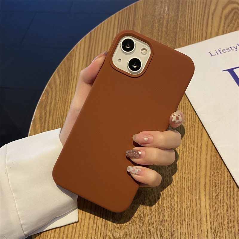 Ốp Điện Thoại Silicon Mềm Màu Nâu Cho IPhone 11 12 13 14 Pro X XR XS Max 7 8 Plus