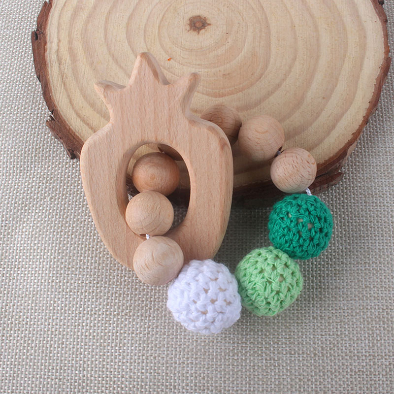 Bnvn 5# Wooden Rattle Beech Bear Hand Teething Ring Baby Rattles Play Stroller Toy Bnvv