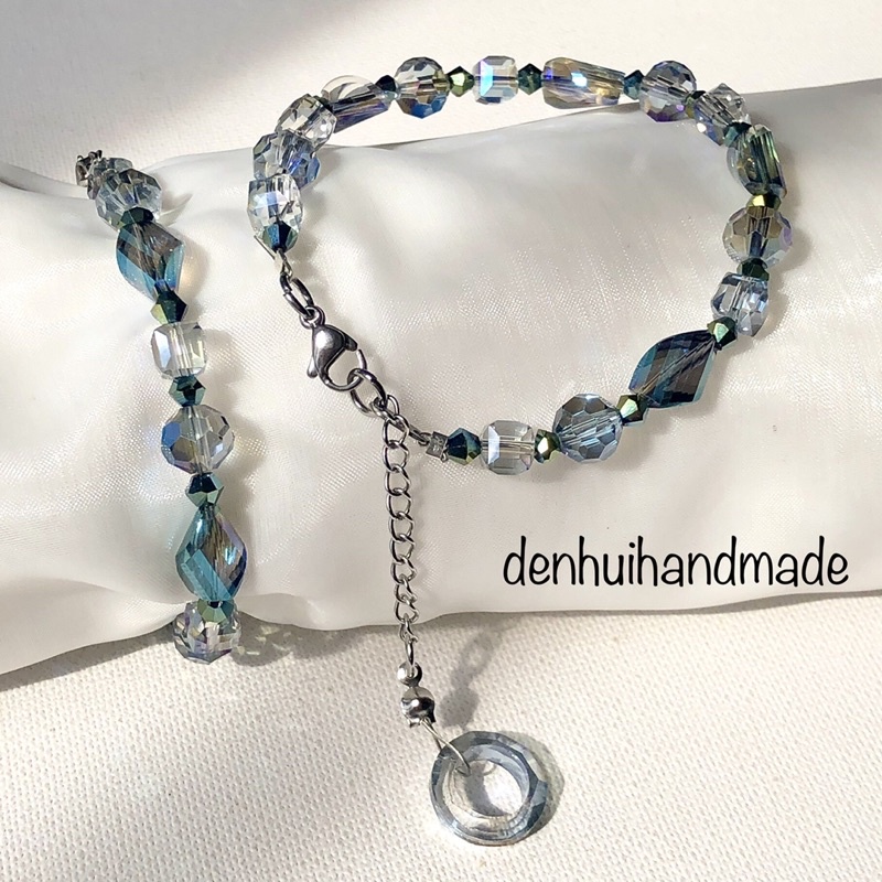 Lắc Tay Mix 5 Kiểu Hạt Pha Lê Màu Xanh Xám Khói 🦗denhuihandmade🦗