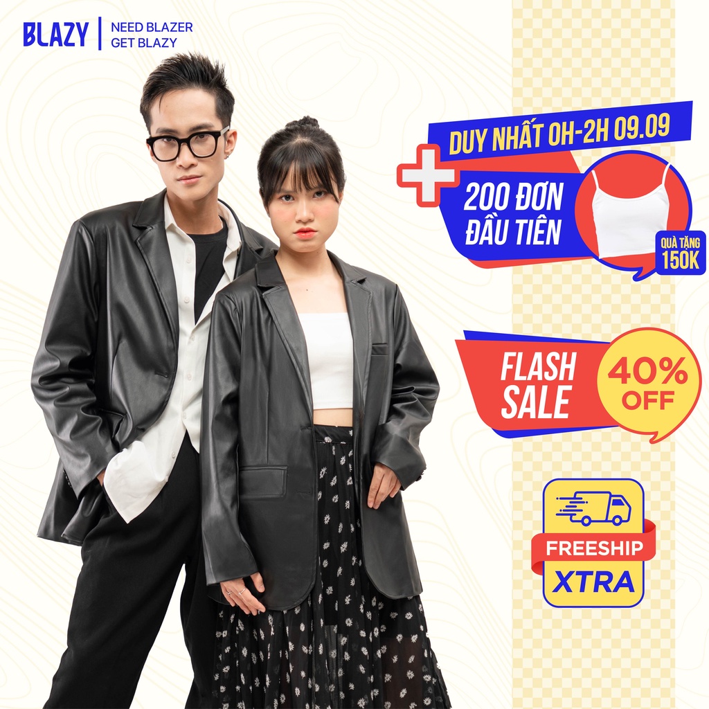 Áo Khoác Da Blazer Nam Nữ Tay Dài BLAZY - Màu Đen, Thời Trang Hàn Quốc Unisex, Form Tôn Dáng 2 Lớp