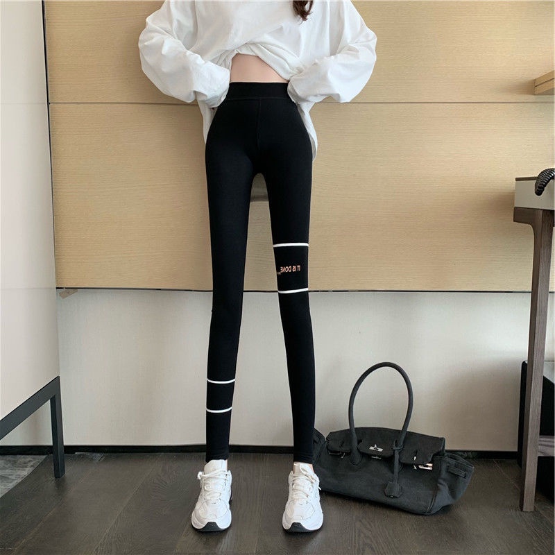 Jiashucheng Quần Legging Lưng Cao Dáng Ôm Màu Đen Thời Trang Xuân Thu Cho Nữ
