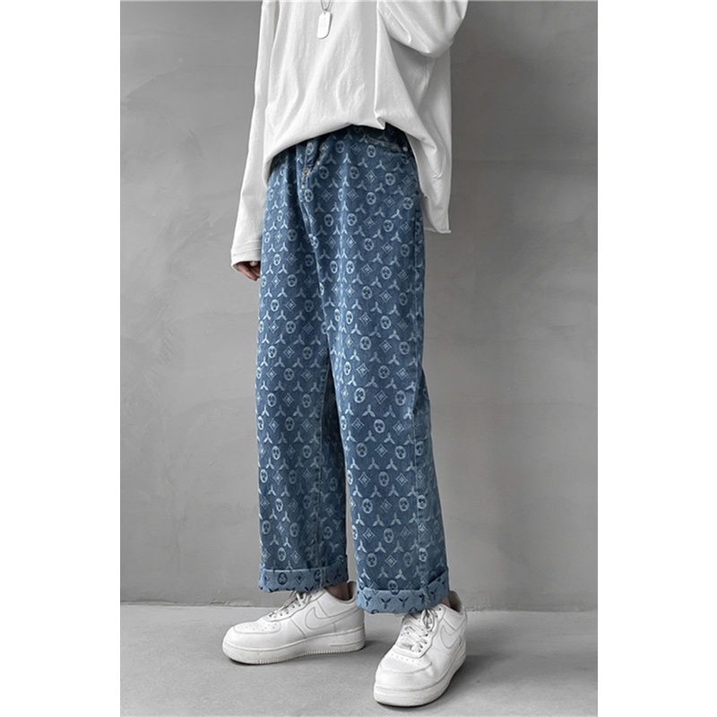 Quần Jean LV nam,nữ Ống suông, rộng In Họa Tiết_DH Style Hàn Quốc Q5 | BigBuy360 - bigbuy360.vn