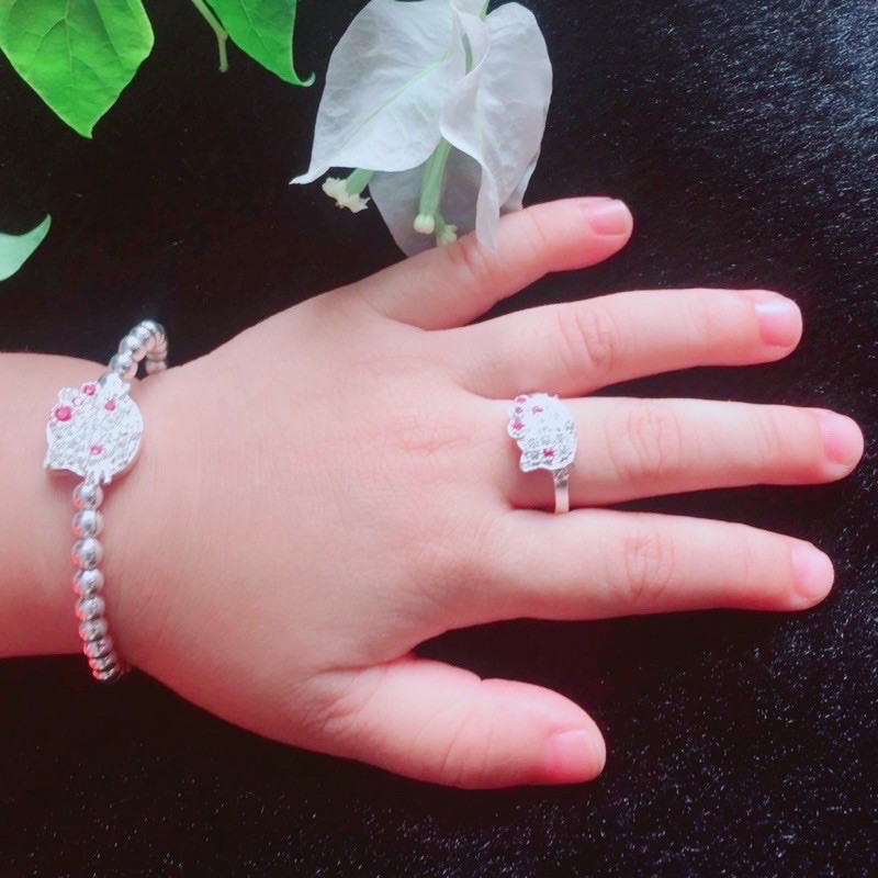 Nhẫn bạc kitty cho bé, nhẫn bé gái kitty đính đá trang sức bạc ta- Minh Thoa Jewelry