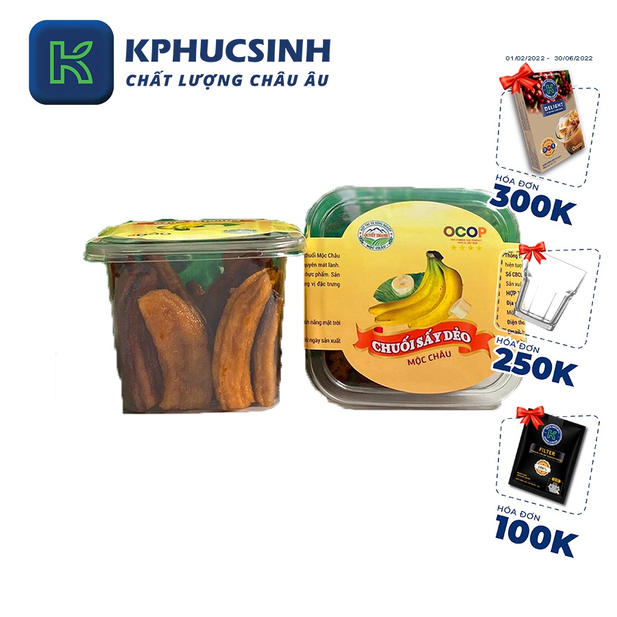 Chuối sấy dẻo mộc châu 200g dạng hộp  đặc sản sơn la KPHUCSINH - Hàng Chính Hãng