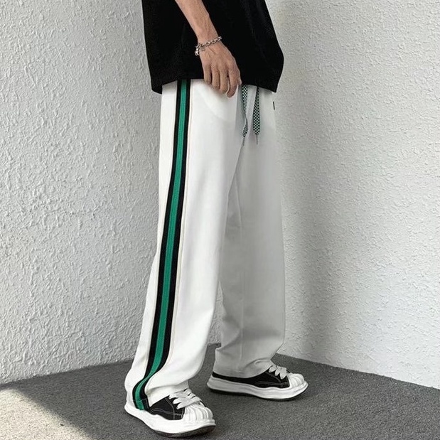 【S-3XL】Quần nam Dây Rút  Kẻ Sọc  quần dài trắng bé trai Phong Cách  Harajuku Thời Trang Quần Dài Hàn Quốc Cho Nam quần baggy unisex