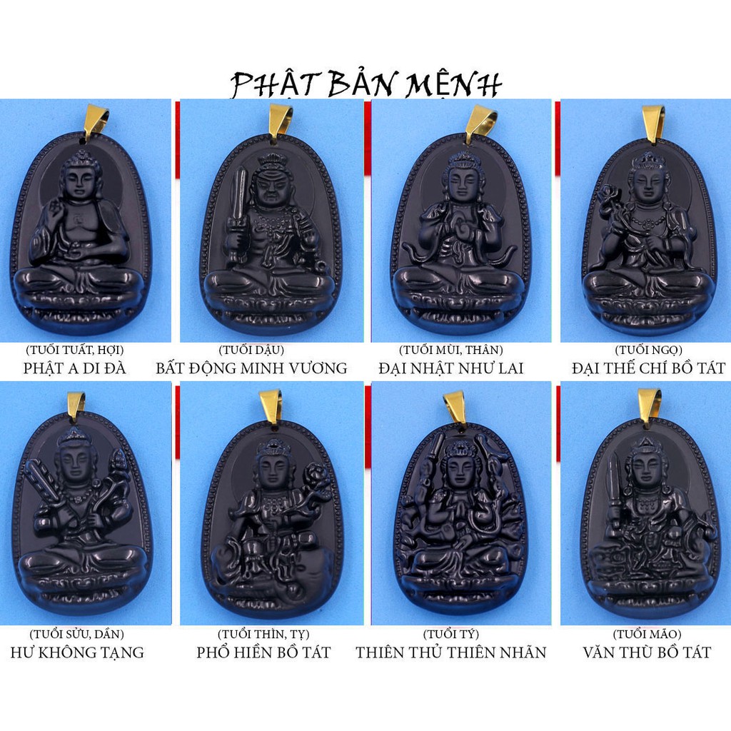 Dây chuyền mặt Phổ Hiền Bồ Tát Đá Tự Nhiên Đen 6cm - Phật bản mệnh tuổi Thìn, Tỵ - Mặt size lớn - Tặng kèm móc inox