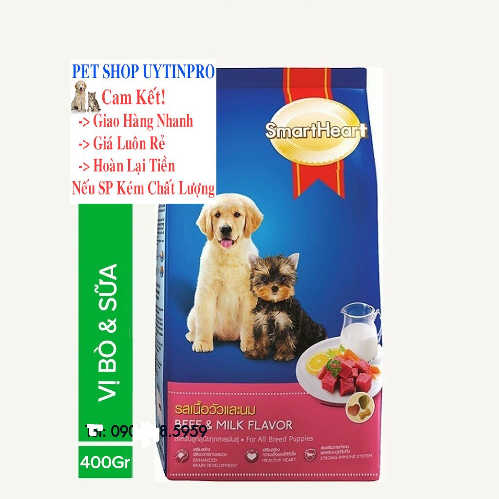 THỨC ĂN CHÓ CON SmartHeart Vị Thịt Bò và Sữa Gói 400g Xuất xứ Thái Lan