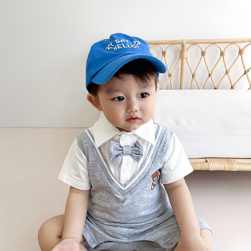 Bộ Áo Liền Quần Giả Hai Mảnh Tay Lửng In Họa Tiết Hoạt Hình Cho Bé Sơ Sinh