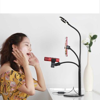 Bộ giá đỡ điện thoại, micro thu âm livestream có đèn led đảm bảo ánh sáng, thiết kế hiện đại, sang trọng