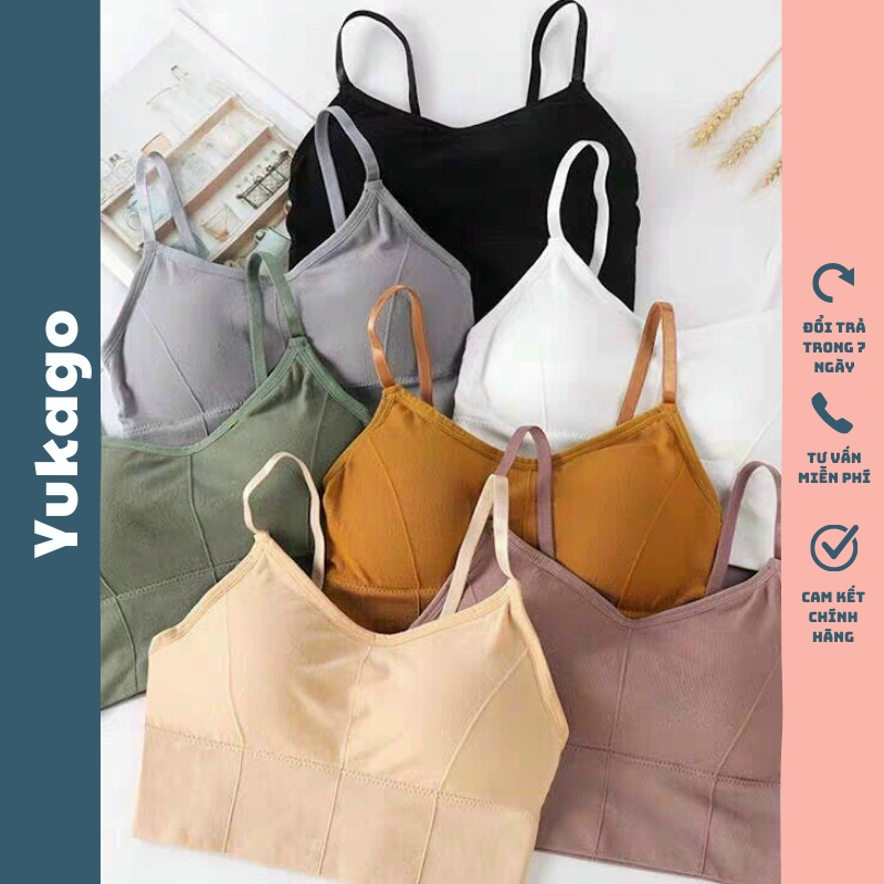 Áo lót bra nữ 2 dây gân tăm co giãn không gọng mút mỏng tập gym yoga thoải mái YUKAGO TQ1111F