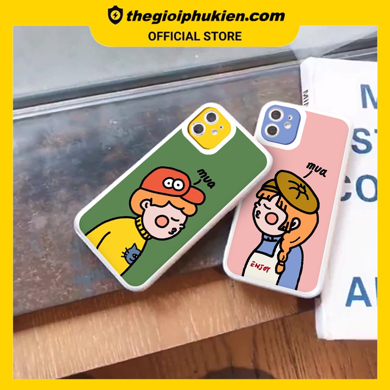 Ốp iphone - Ốp lưng iphone cạnh vuông couple chu môi dành cho ip 6 đến 14promax - ng244