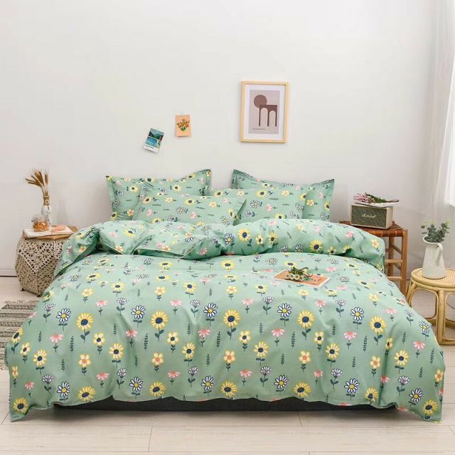 Bộ cotton poly Hoa đồng nội xanh