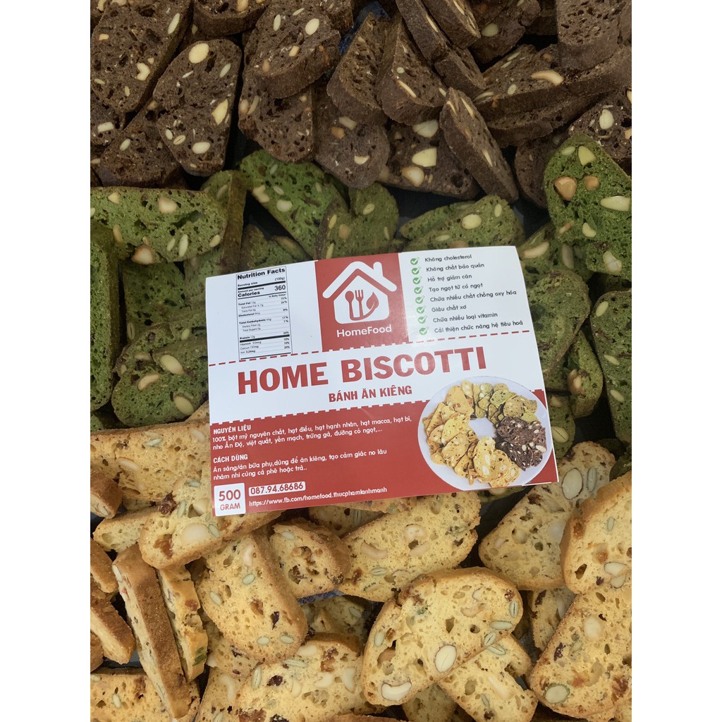 [GIẢM GIÁ SỐC] Bánh Biscotti giảm cân 500g, Vị Vani từ bột nguyên cám và các loại hạt dinh dưỡng