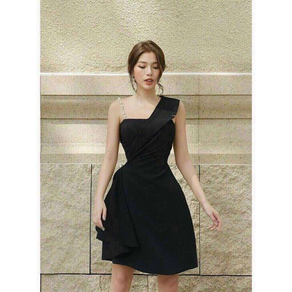 Đầm xòe lệch vai dây cườm bèo eo kèm mút | BigBuy360 - bigbuy360.vn