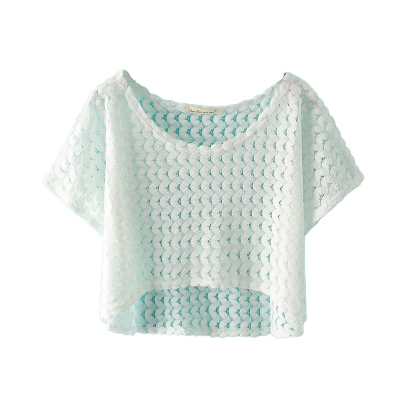Áo Crop Top Đan Móc Tay Ngắn Dáng Rộng Phối Ren Rỗng Họa Tiết Hình Học 10MK Dành Cho Bạn Nữ Mặc Khi Đi Biển