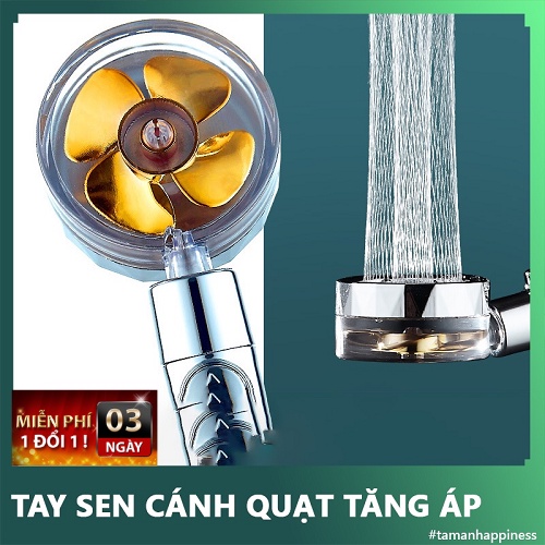 Vòi Sen Tăng Áp Cánh Quạt Turbo Xoay 360 Độ, Tay Sen Tắm Vòi Hoa Sen Tay Cầm Có Nút Nhấn Tắt nước