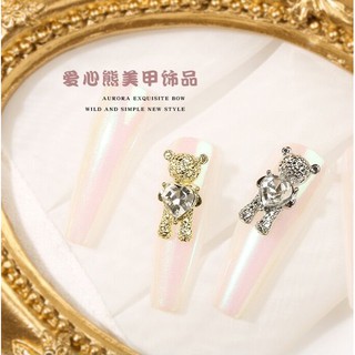 CẶP Charm Gấu Đá Ôm Tim Đá Trắng Cao Cấp Đính Móng