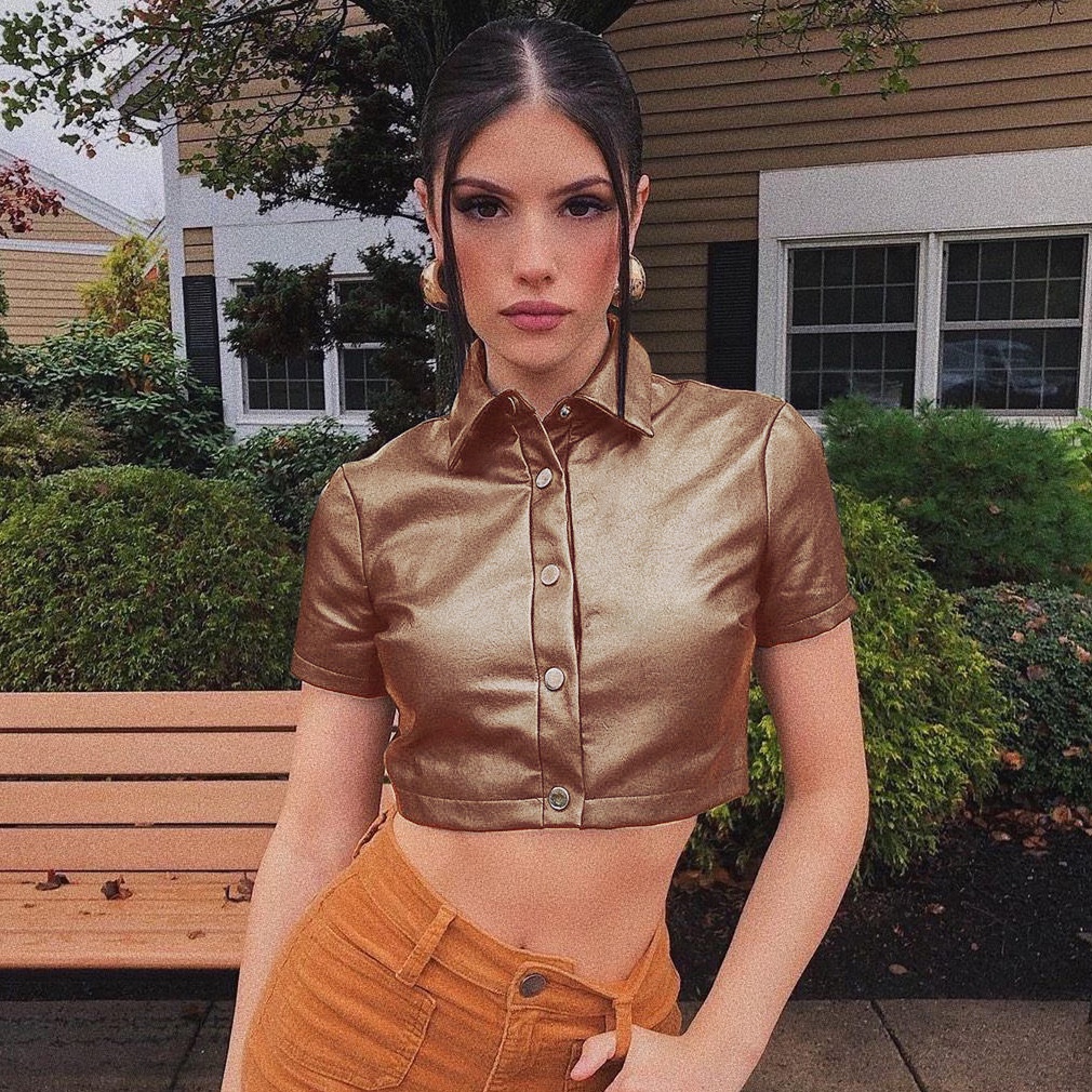 DUNEA Áo lửng ngắn tay phối nút thời trang dành cho nữ