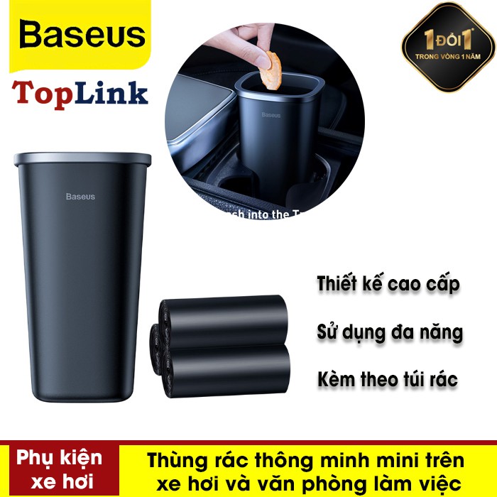 Thùng Rác Mini Baseus Đa Năng Sử Dụng Trên Xe Ô Tô, Văn Phòng, Bàn Làm Việc ( Có 90 Túi Đựng Đi Kèm) Dung Tích 800 ML