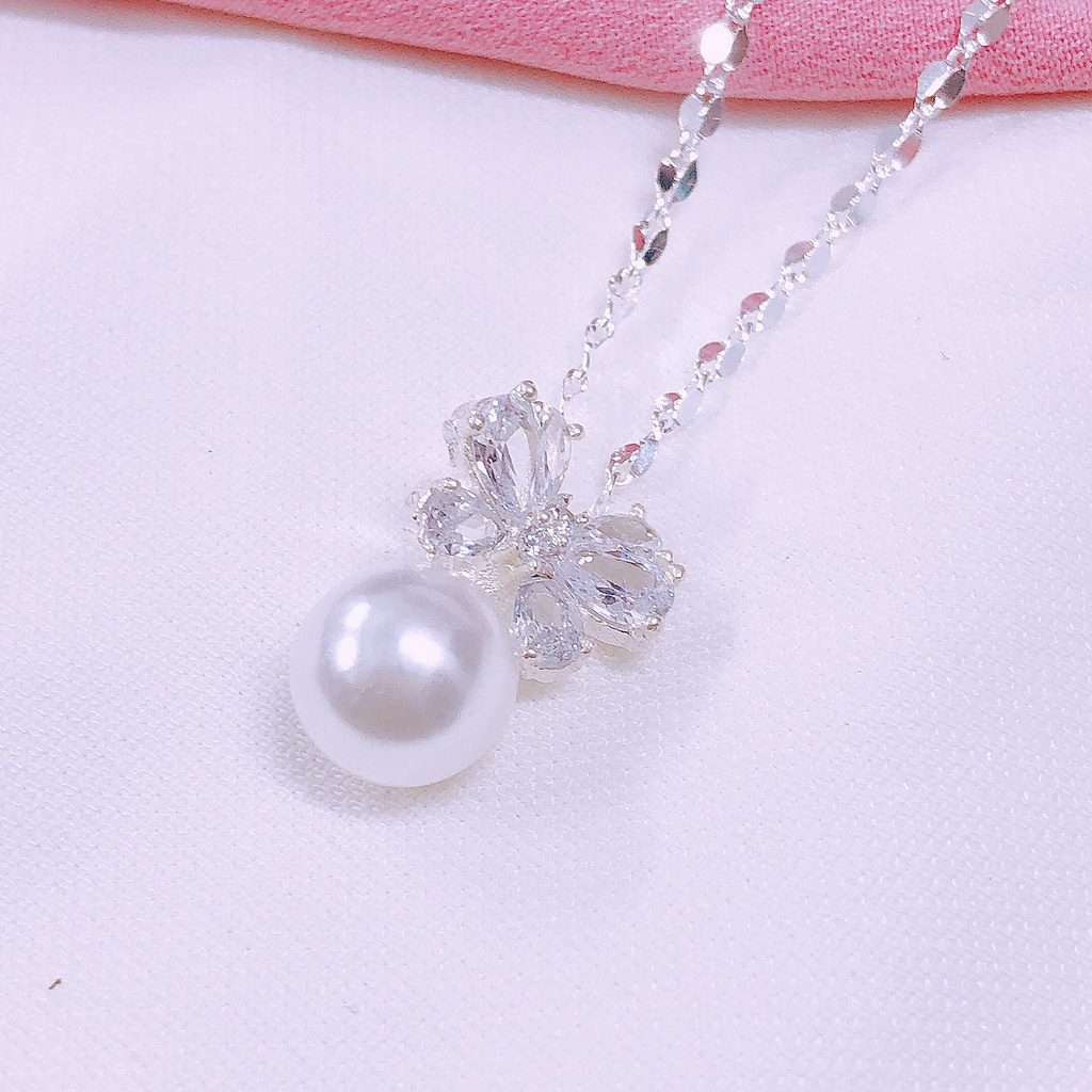 Dây chuyền mặt nơ gắn hạt xinh xắn LINH MIU SILVER