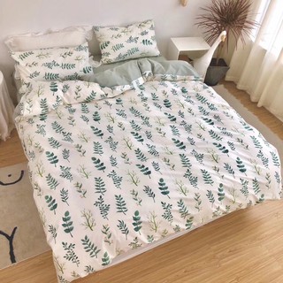 Bộ Chăn Ga Gối Cotton Living 100%cotton Hàng Nhập Khẩu Cao Cấp 4 Món Lá Xanh