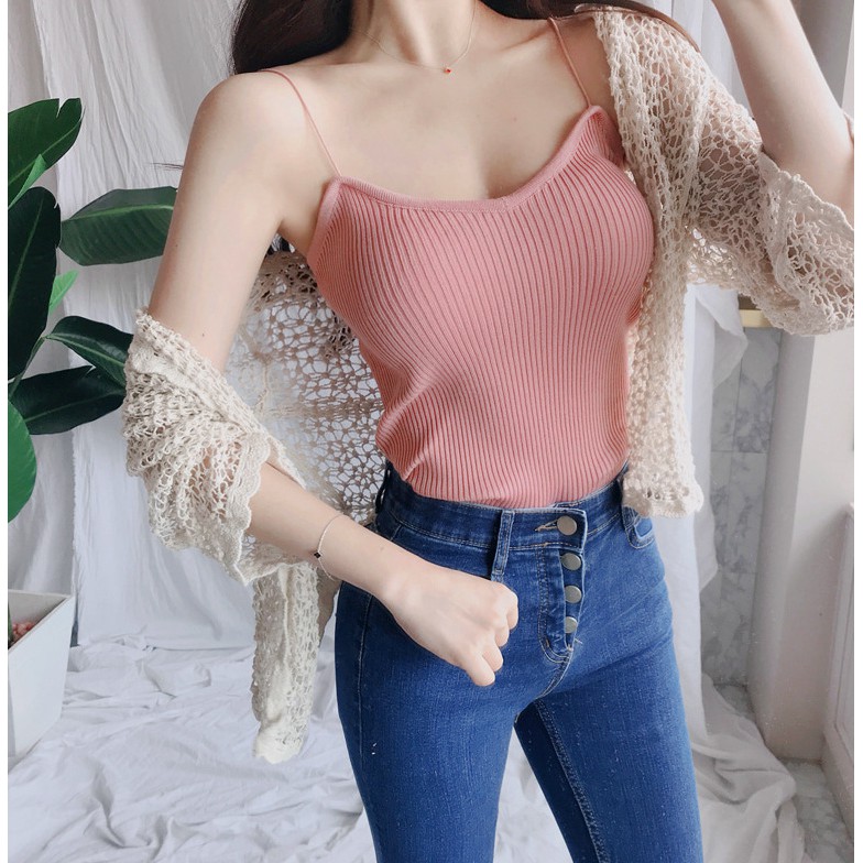Áo hai dây dệt kim full màu