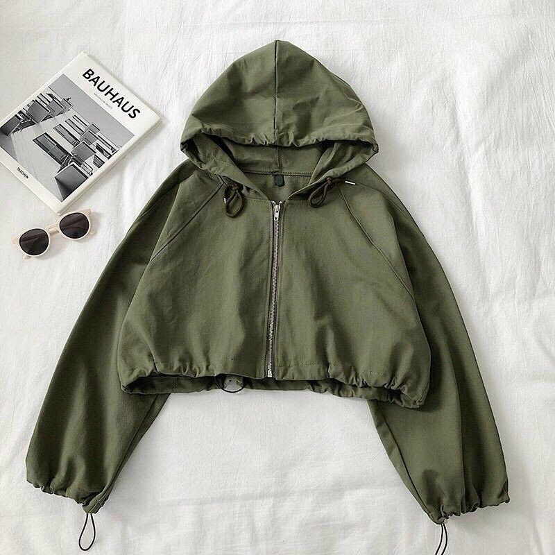 Áo khoác dù croptop1 lớp form lững chữ Sick có nón