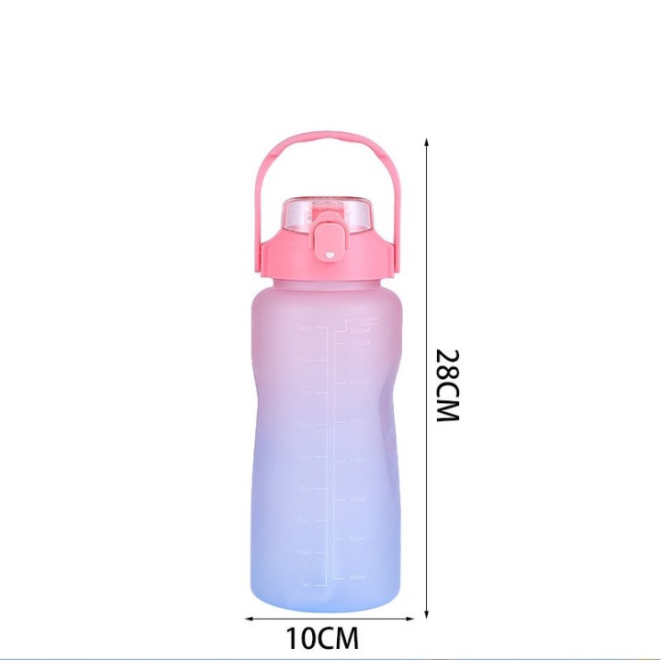 Bình Đựng Nước Thể Thao 2L Có Vạch Báo Giờ Uống Nước Và Ống Hút Cực Kute