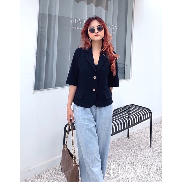 Blazer ngắn tay mặc hè chất thích dáng croptop rộng Hàn Quốc | BigBuy360 - bigbuy360.vn