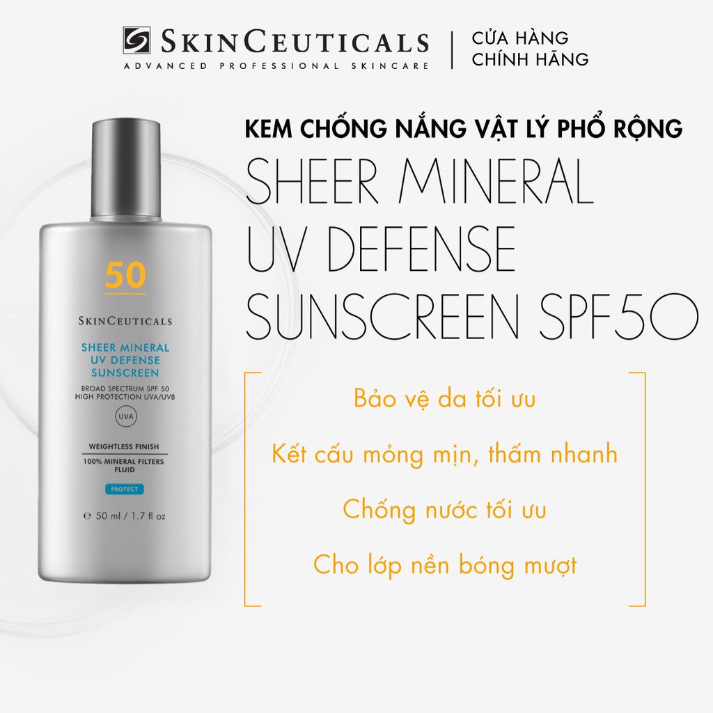 [Mã COSLUX03 giảm 120K] Skinceuticals Sheer Mineral UV Defense SPF50 50ml