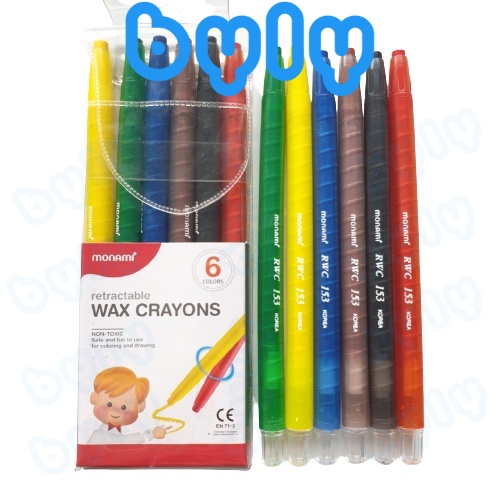 [Ship hoả tốc] Vỉ bút sáp vặn 6 màu Hàn Quốc Monami RWC-6C Retractable wax crayons - Byly Store