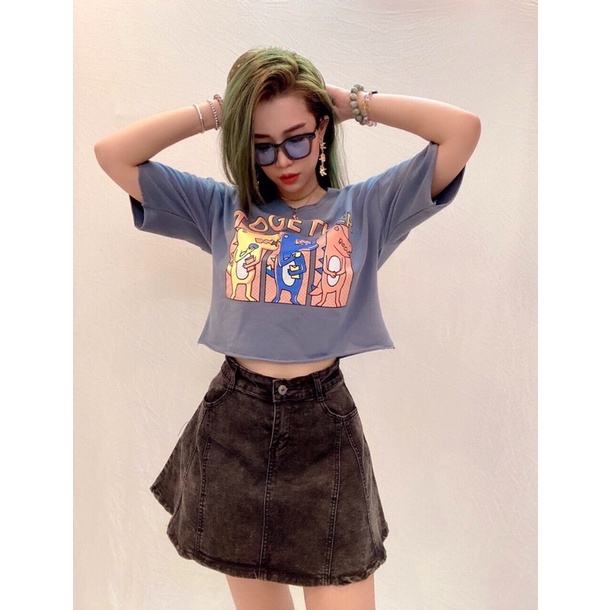 Áo thun cánh dơi form croptop rộng in Khủng Long Together vnxk